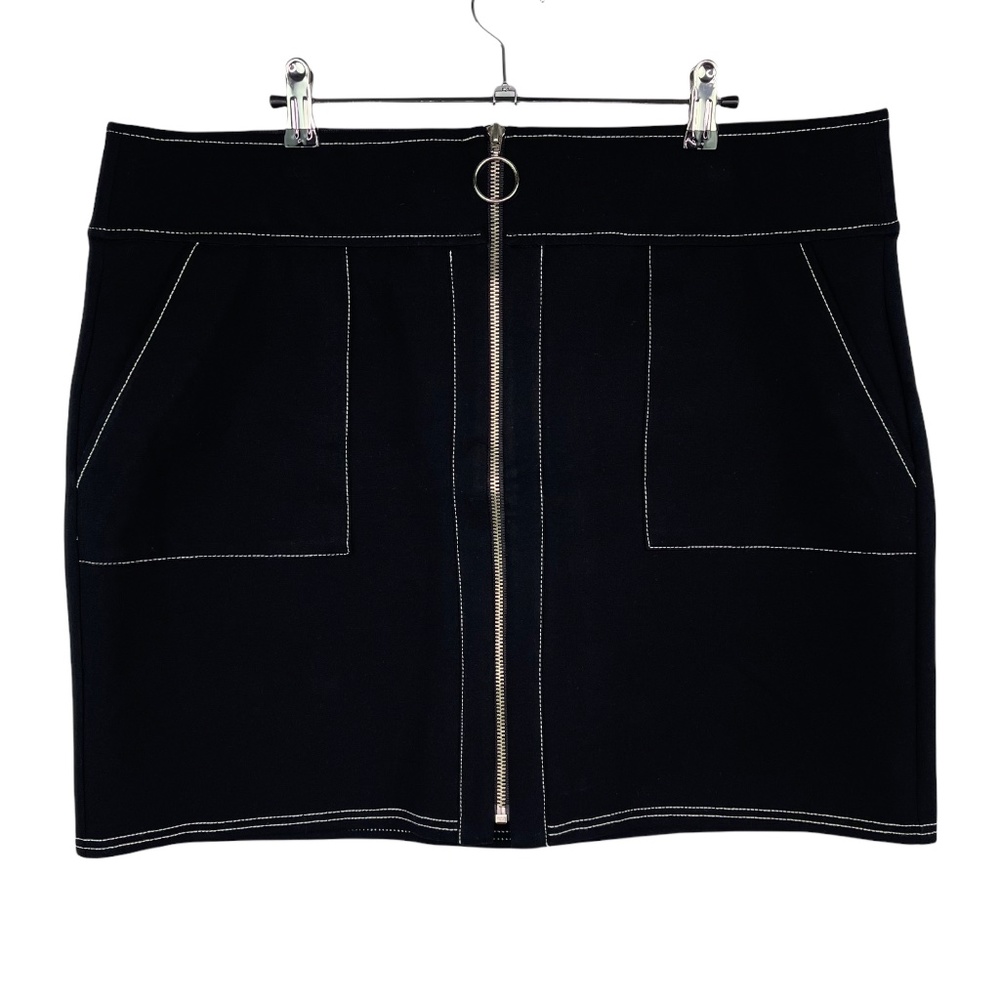 INC International Concepts Black Zip Front Short Skirt Stitch Front Womens Sz XL